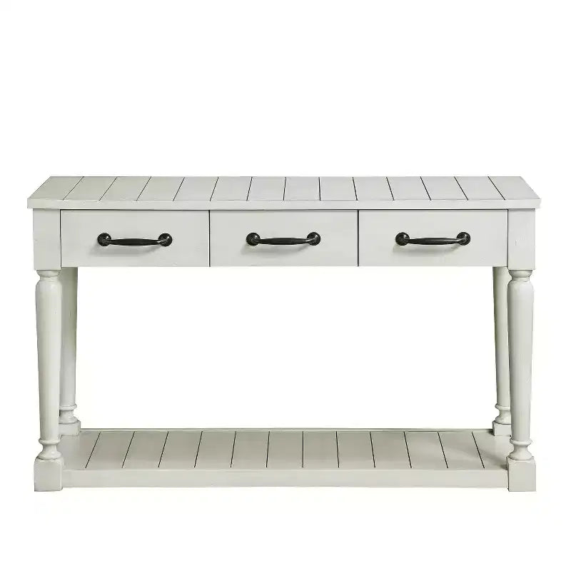 Hemingway Sofa Table Alabaster - Steve Silver Co.: Classic Cottage Design, Turned Legs, Storage Shelf