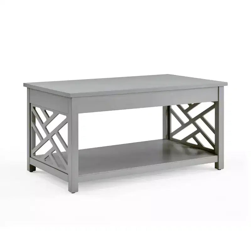 Tavolino da Caffè Rettangolare Bianco/Grigio e Set 2 Tavolini Laterali, 3 Pezzi