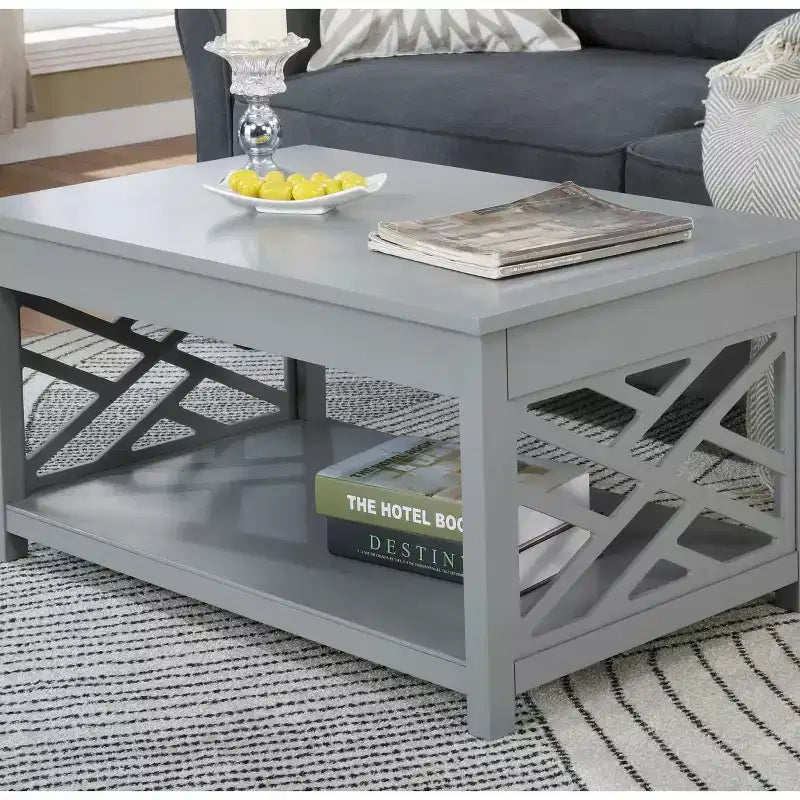 Tavolino da Caffè Rettangolare Bianco/Grigio e Set 2 Tavolini Laterali, 3 Pezzi