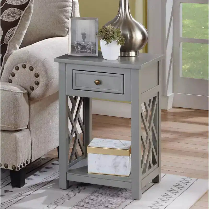 Tavolino da Caffè Rettangolare Bianco/Grigio e Set 2 Tavolini Laterali, 3 Pezzi