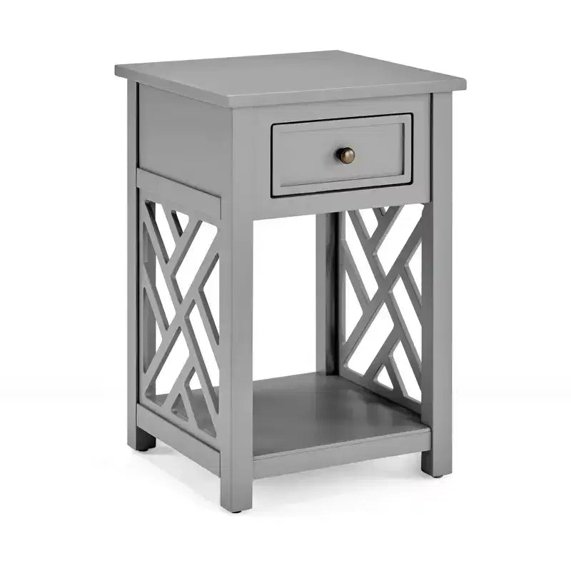 Tavolino da Caffè Rettangolare Bianco/Grigio e Set 2 Tavolini Laterali, 3 Pezzi
