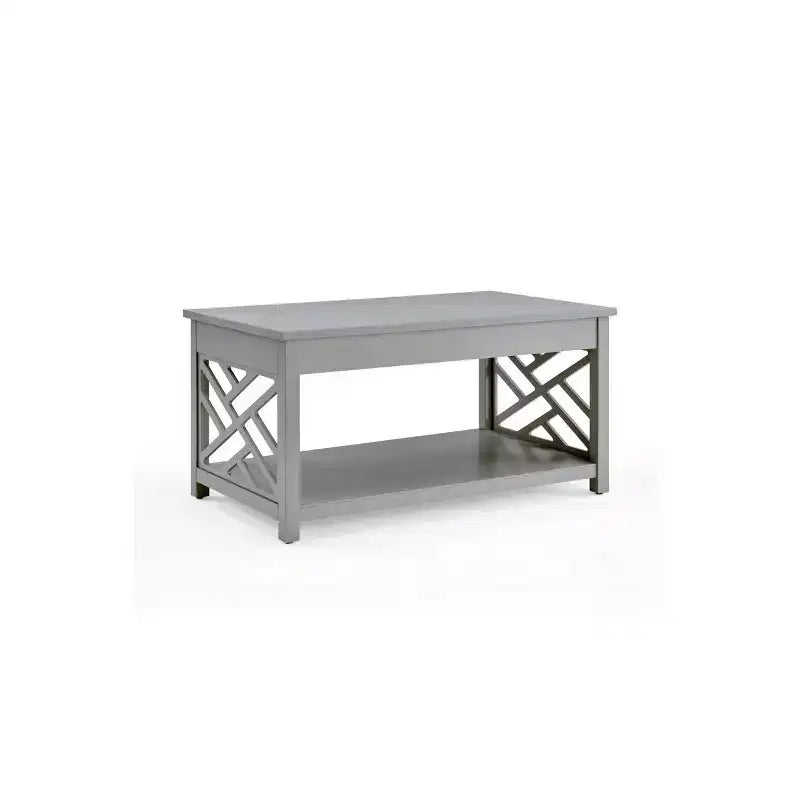 Tavolino da Caffè Rettangolare Bianco/Grigio e Set 2 Tavolini Laterali, 3 Pezzi