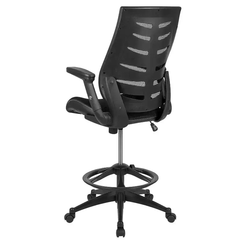 Sedia da disegno alta in rete nera/grigio scuro con braccioli pieghevoli, 1 posto