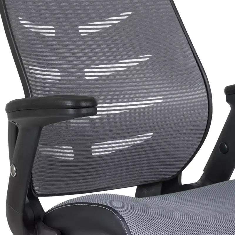 Sedia da disegno alta in rete nera/grigio scuro con braccioli pieghevoli, 1 posto
