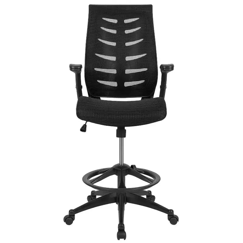Sedia da disegno alta in rete nera/grigio scuro con braccioli pieghevoli, 1 posto