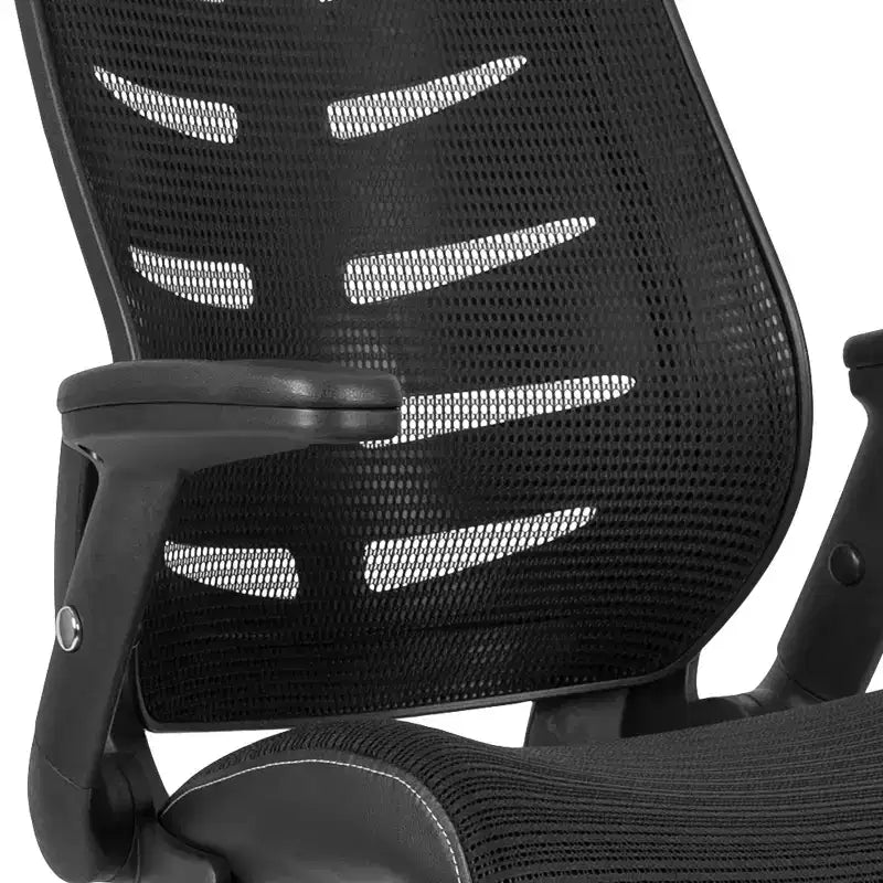 Sedia da disegno alta in rete nera/grigio scuro con braccioli pieghevoli, 1 posto