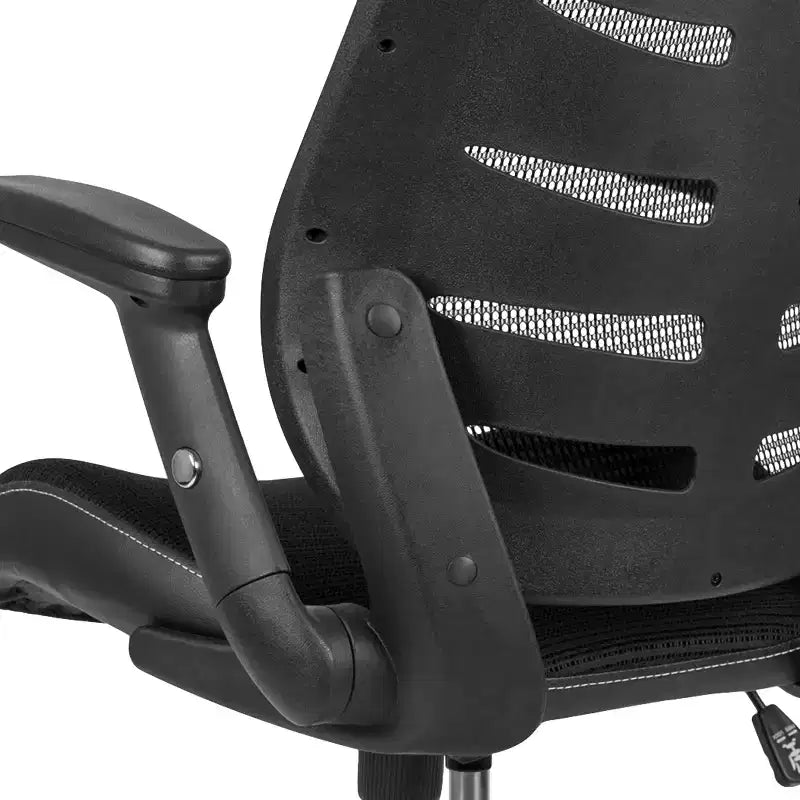 Sedia da disegno alta in rete nera/grigio scuro con braccioli pieghevoli, 1 posto