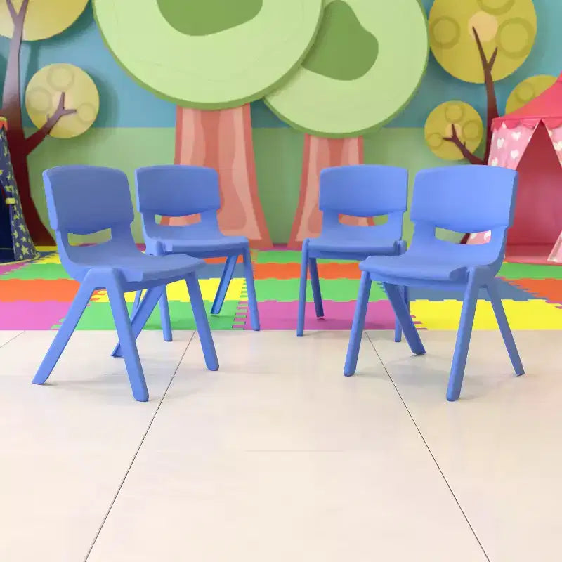 Sedia impilabile in plastica blu/verde/rossa per la scuola, set da 4, età 3-9 anni