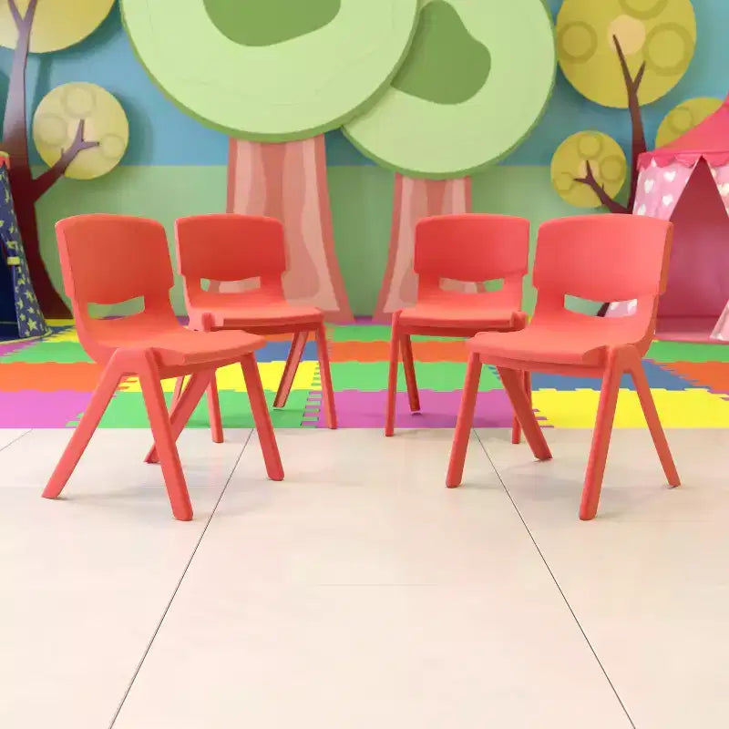 Sedia impilabile in plastica blu/verde/rossa per la scuola, set da 4, età 3-9 anni