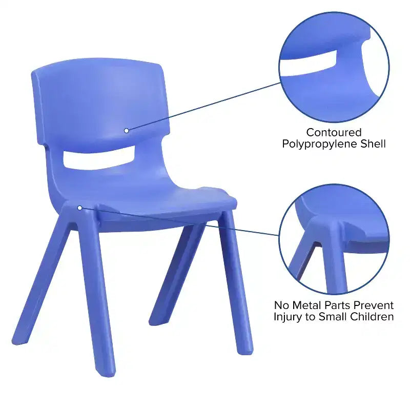 Sedia impilabile in plastica blu/verde/rossa per la scuola, set da 4, età 3-9 anni