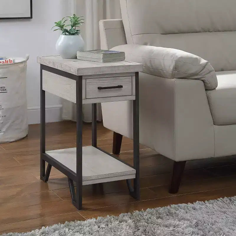 Tavolino con 1 cassetto rettangolare bianco antico / verde antico