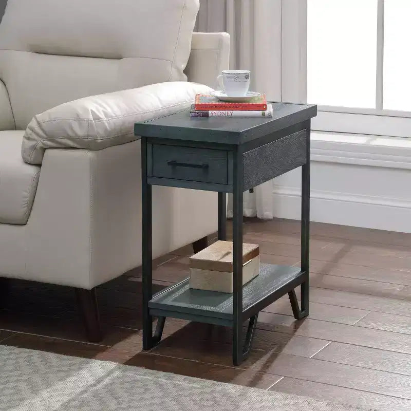 Tavolino con 1 cassetto rettangolare bianco antico / verde antico