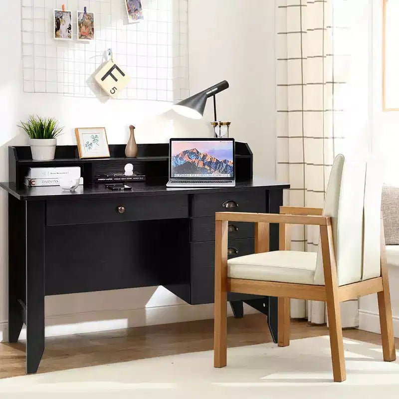 Scrivania da computer nera con cassetti, singola, 122 cm