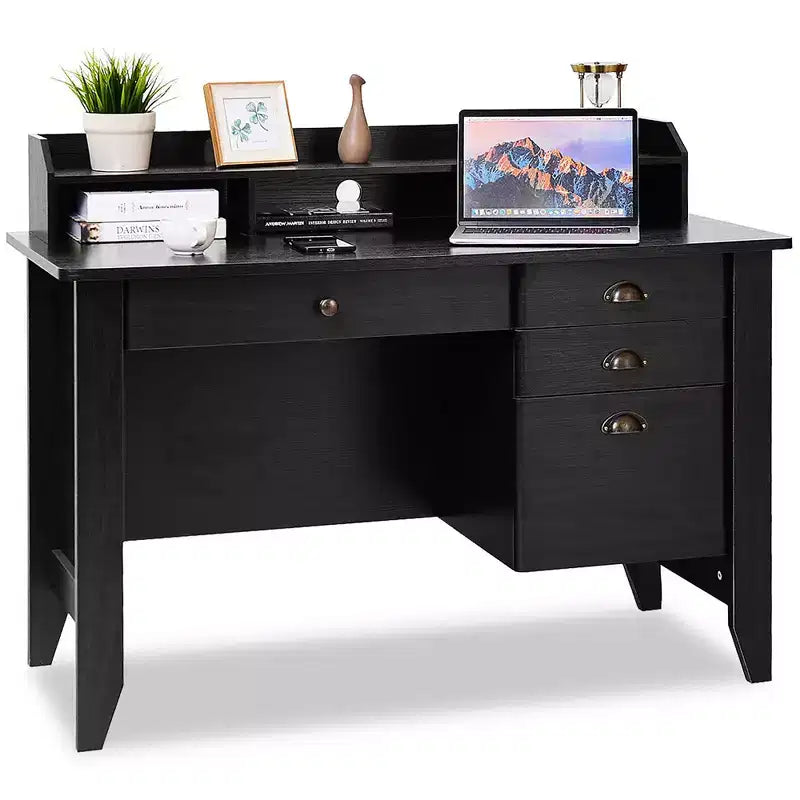 Scrivania da computer nera con cassetti, singola, 122 cm