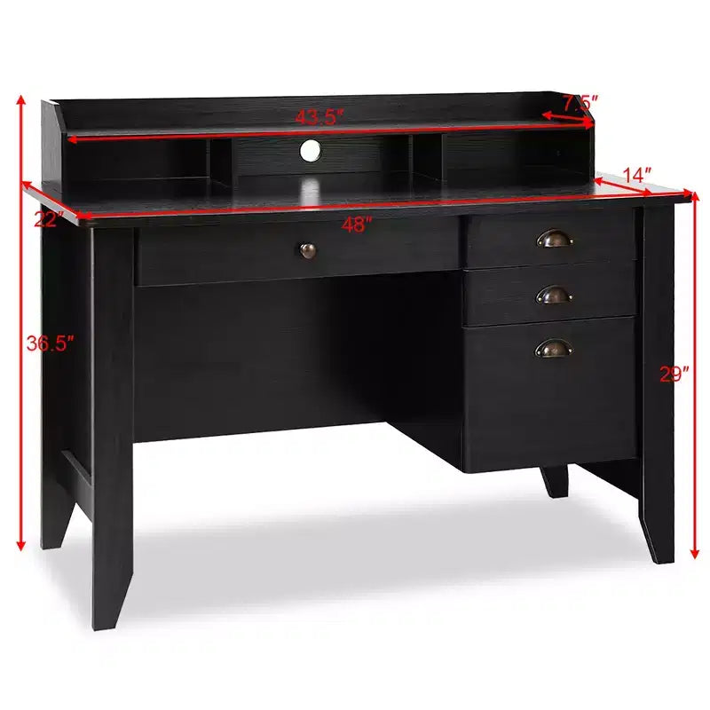 Scrivania da computer nera con cassetti, singola, 122 cm