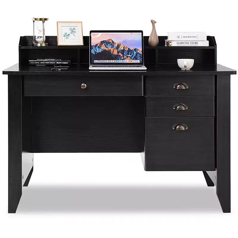 Scrivania da computer nera con cassetti, singola, 122 cm