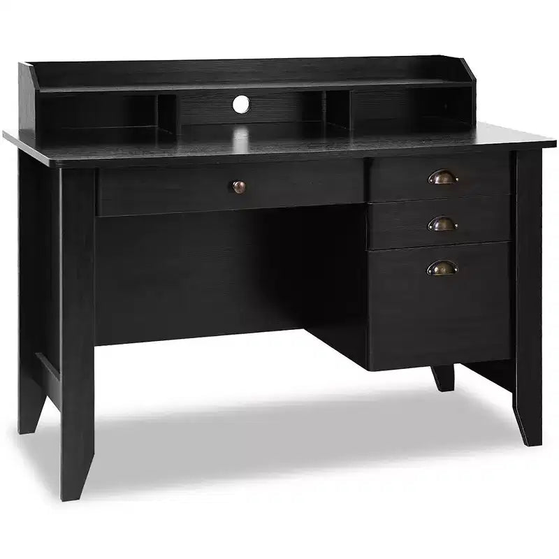 Scrivania da computer nera con cassetti, singola, 122 cm