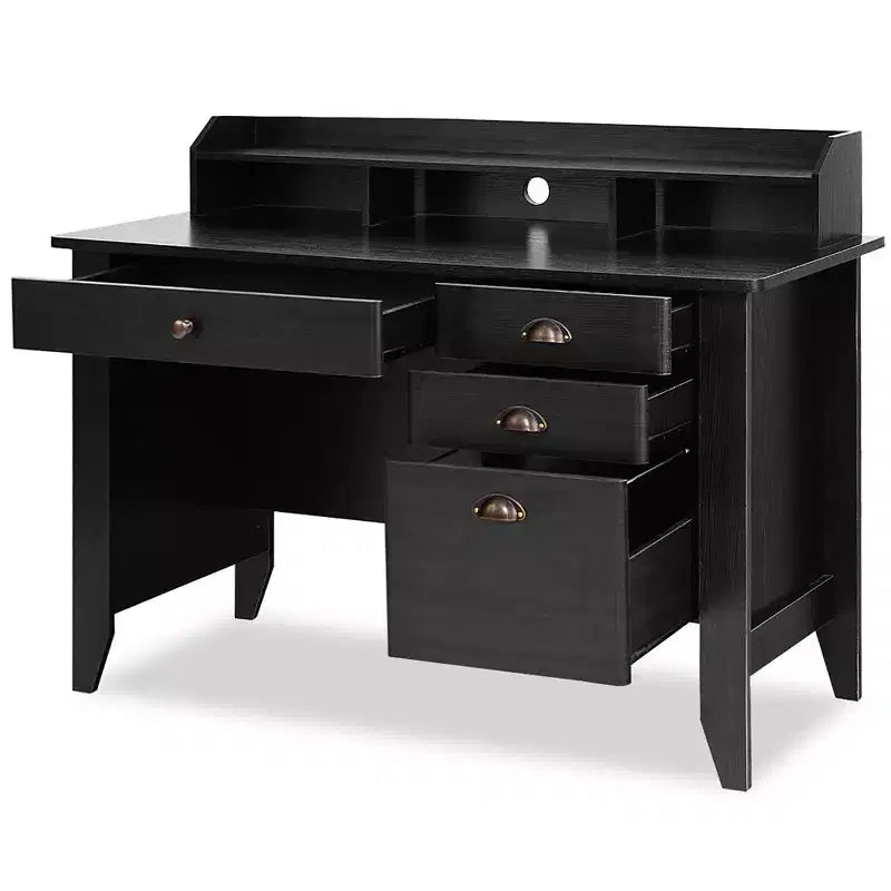 Scrivania da computer nera con cassetti, singola, 122 cm