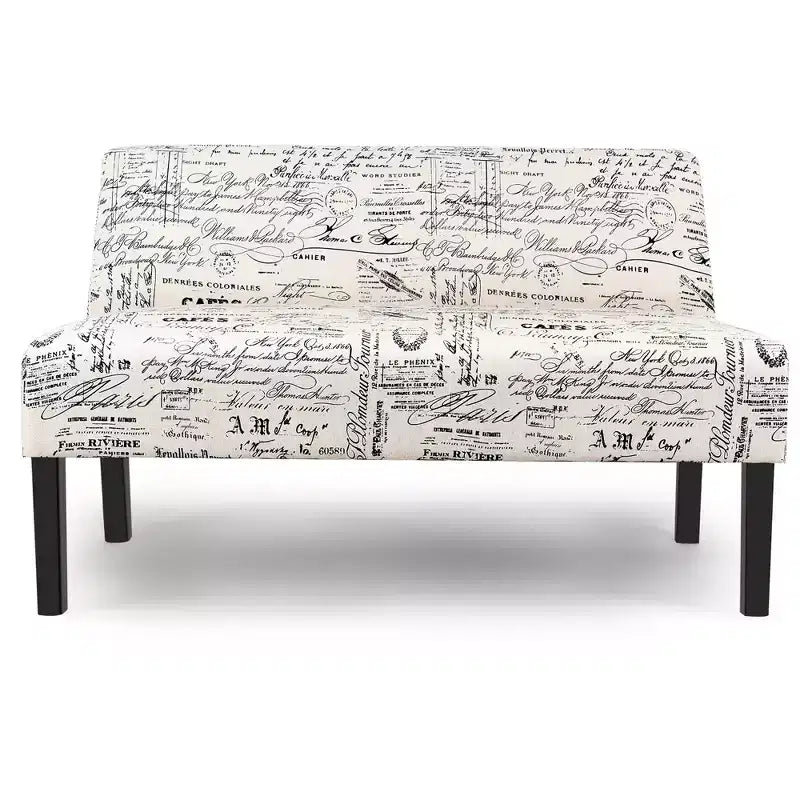 Divanetto biposto in tessuto grigio con gambe in legno