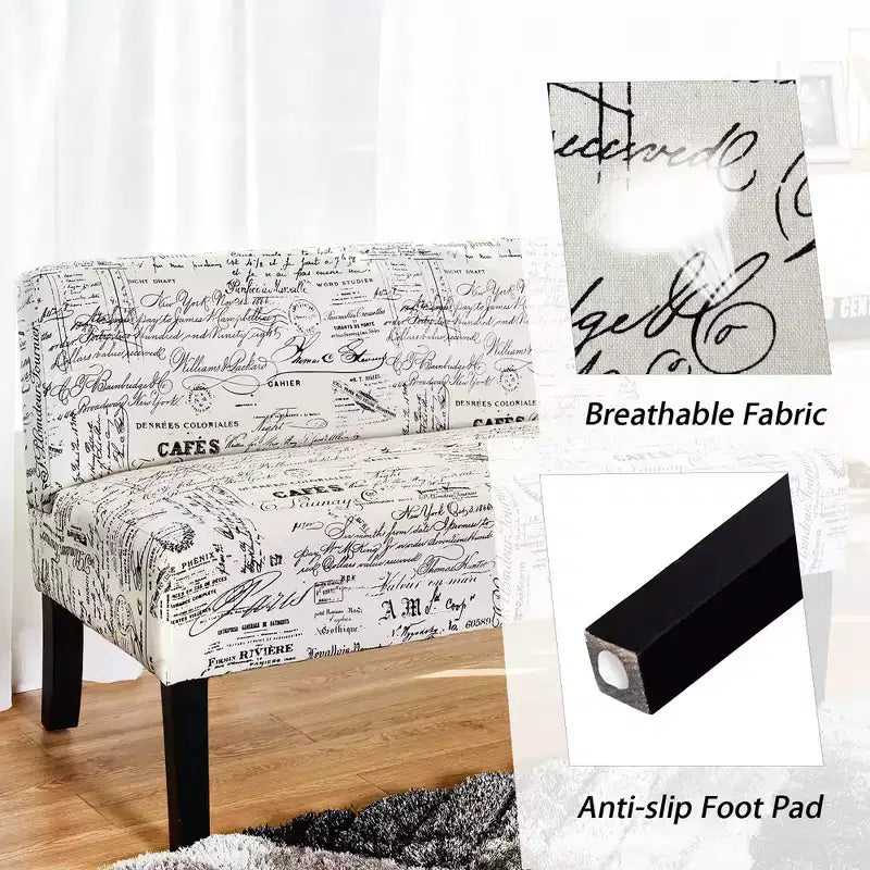 Divanetto biposto in tessuto grigio con gambe in legno