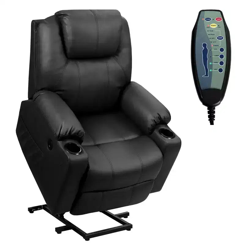 Costway Electric Recliner Chair Massage Sofa Leather w/ USB Charge Port Brown\Black
