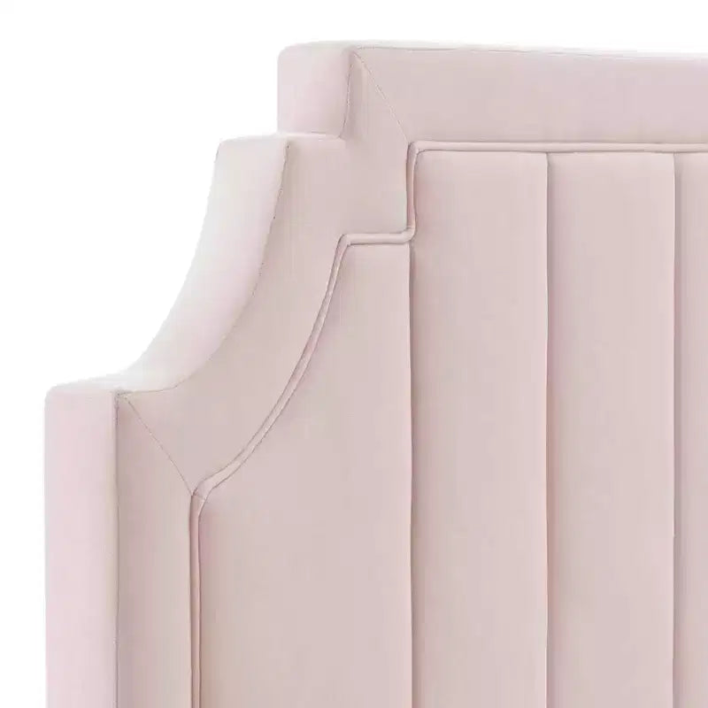 Testiera in velluto trapuntato a canali grigio chiaro/rosa – Matrimoniale/Queen (2 persone)